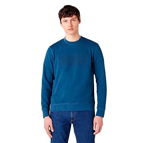 Wrangler TONAL LOGO SWEAT, Felpa Uomo, Blu (Foglia Di Tè Scuro), XXL