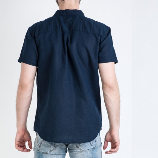 Camicia Lino blu manica corta Wrangler