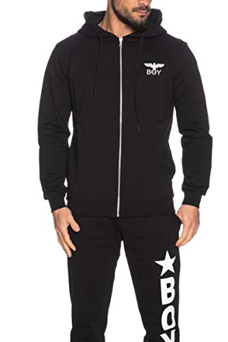 BOY LONDON Felpa Uomo Nero con Zip e Cappuccio Maxi Stampa con Logo BLU6503 XL